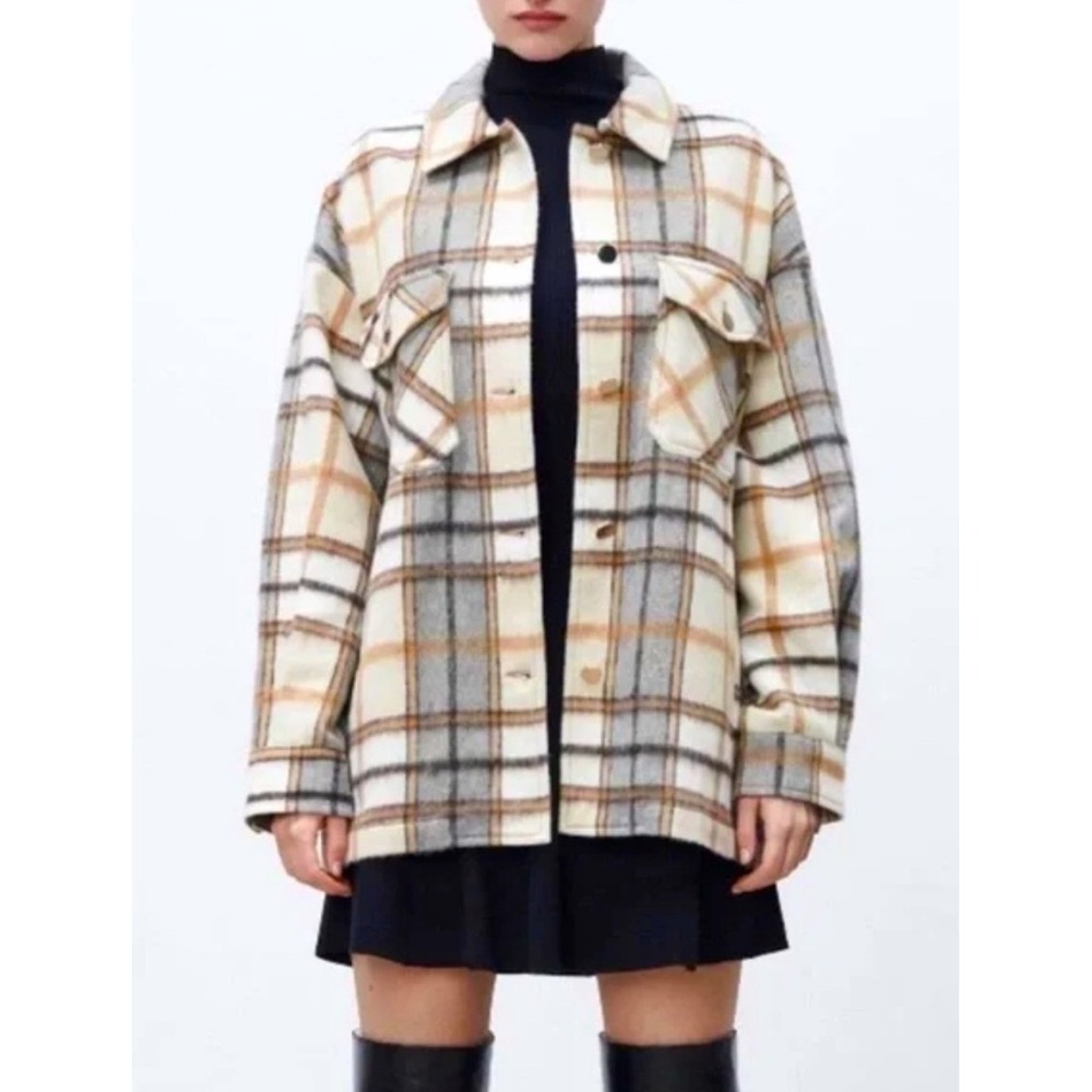 Zara Neautral Plaid‎ Shacket